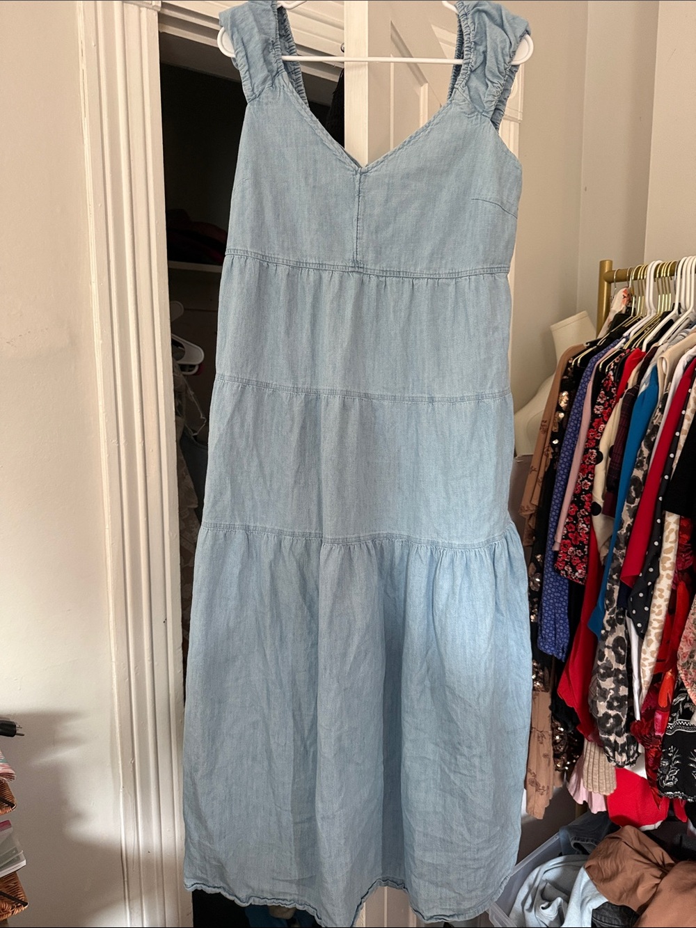 Old Navy Light Blue Tiered Maxi Dress with Ruffle Straps